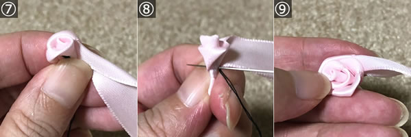リボンで簡単♪バラの作り方「A.針と糸を使う」手順 3