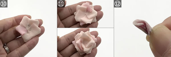 つまみ細工で作る「バラの花」の作り方 手順10～12