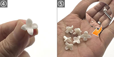 樹脂粘土で作る花のピアス♪白い花の作り方 手順4～5