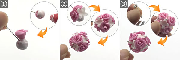 樹脂粘土で作る花のピアス♪組み立て方 手順1～3
